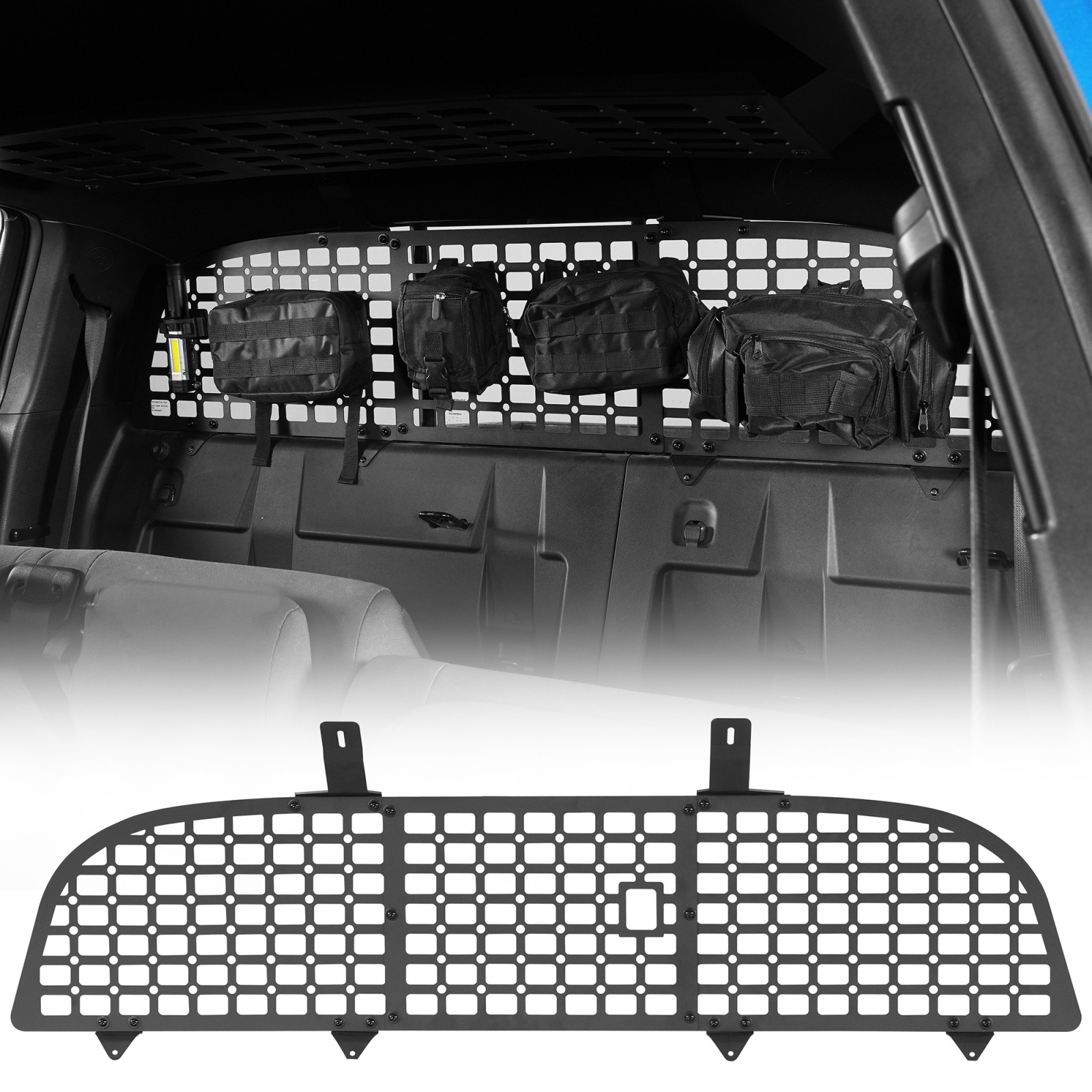Rear Window MOLLE Panel Fit Toyota Tacoma 3rd Gen 16-23 Double Cab Steel Black