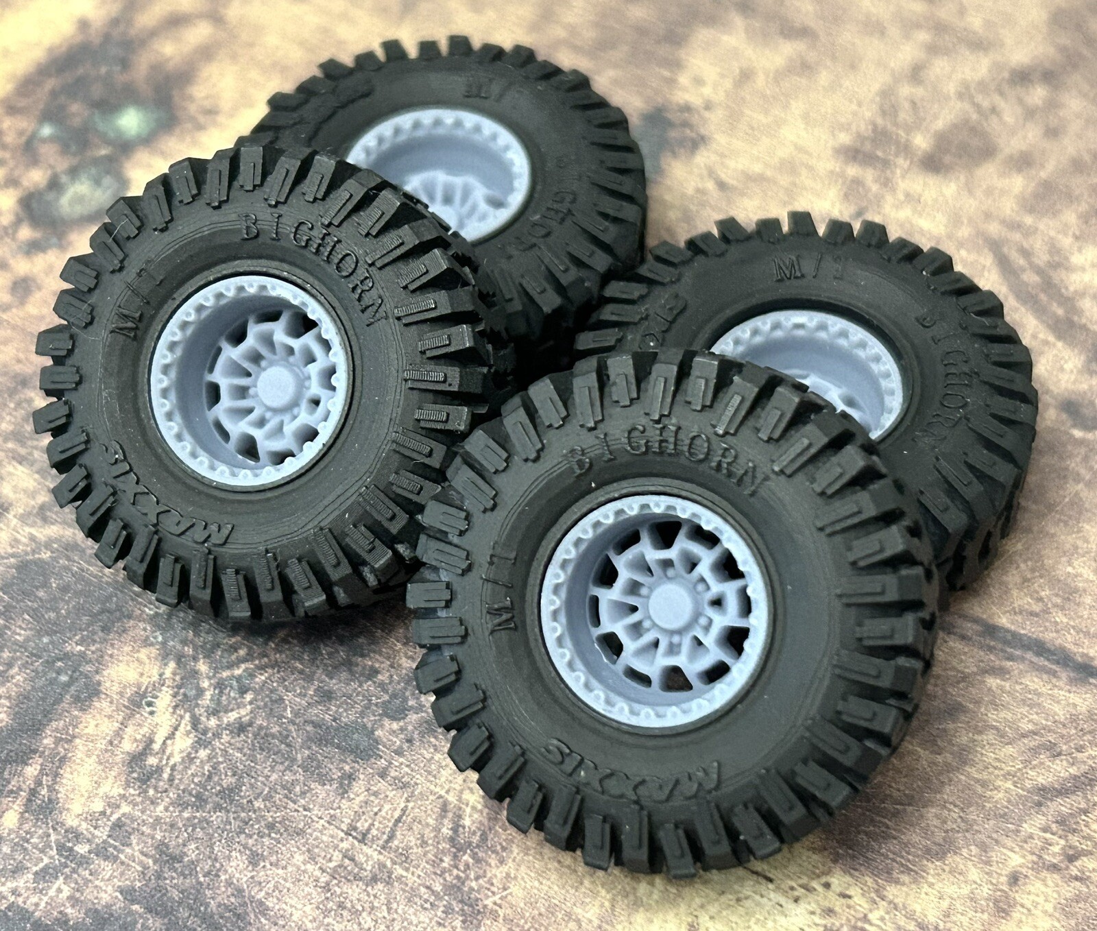 1/24 Scale: 15-Inch “KMC Summit” Wheels W/ Huge 35-inch Mud Tires.  Resin