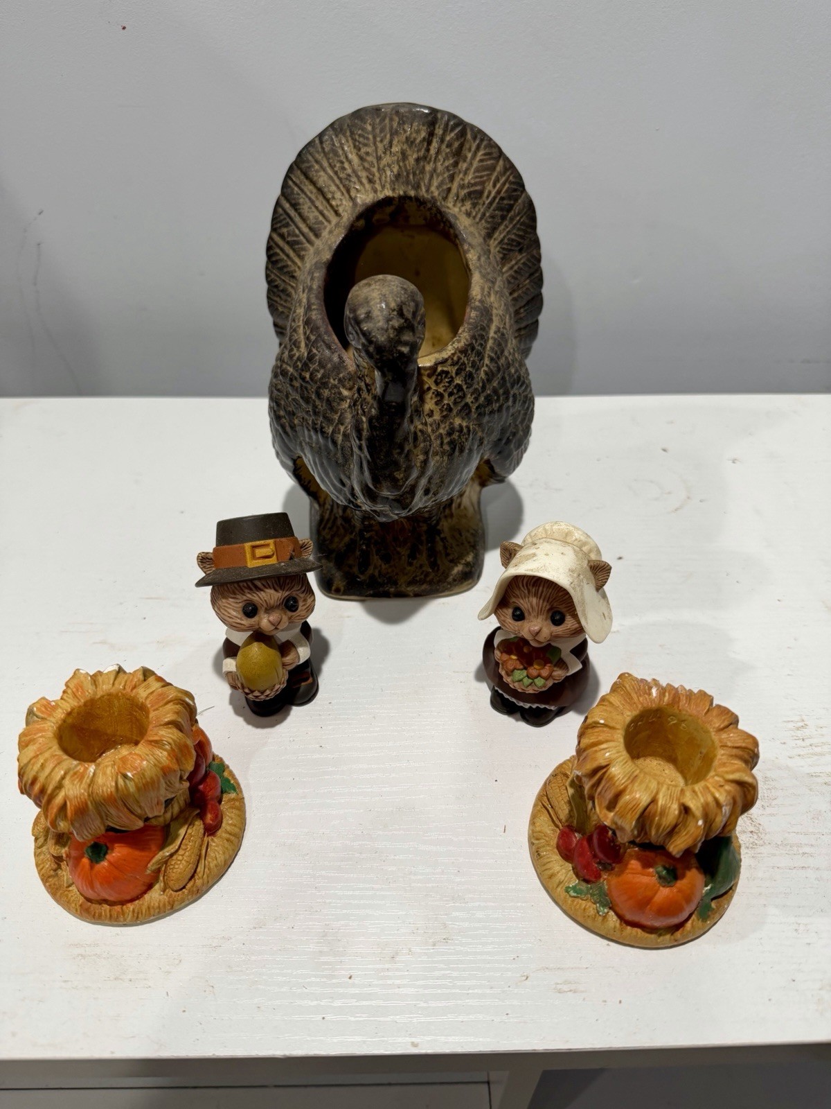 Lot of Vintage Thanksgiving Decor(Candle Holders,Hallmark S&P Shakers & Planter) Lot of Vintage Thanksgiving Decor(Candle Holders,Hallmark S&P Shakers & Planter)