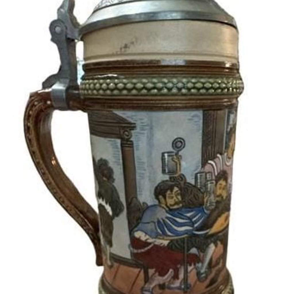 Vintage A.J. Thewalt 1271 Tavern Scene Beer Stein Cesare Cardinale Pewter Lid