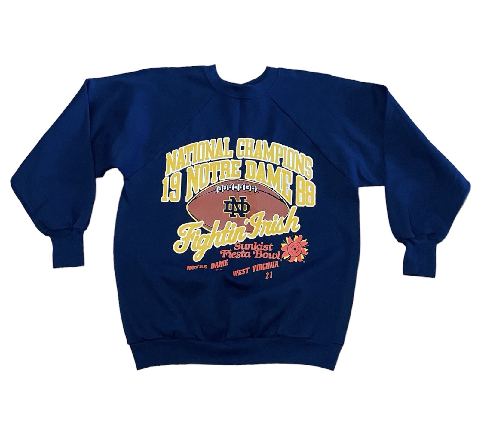 Vtg 80s Notre Dame Fightin\' Irish Football Sunkist Fiesta Bowl Sweatshirt Large 