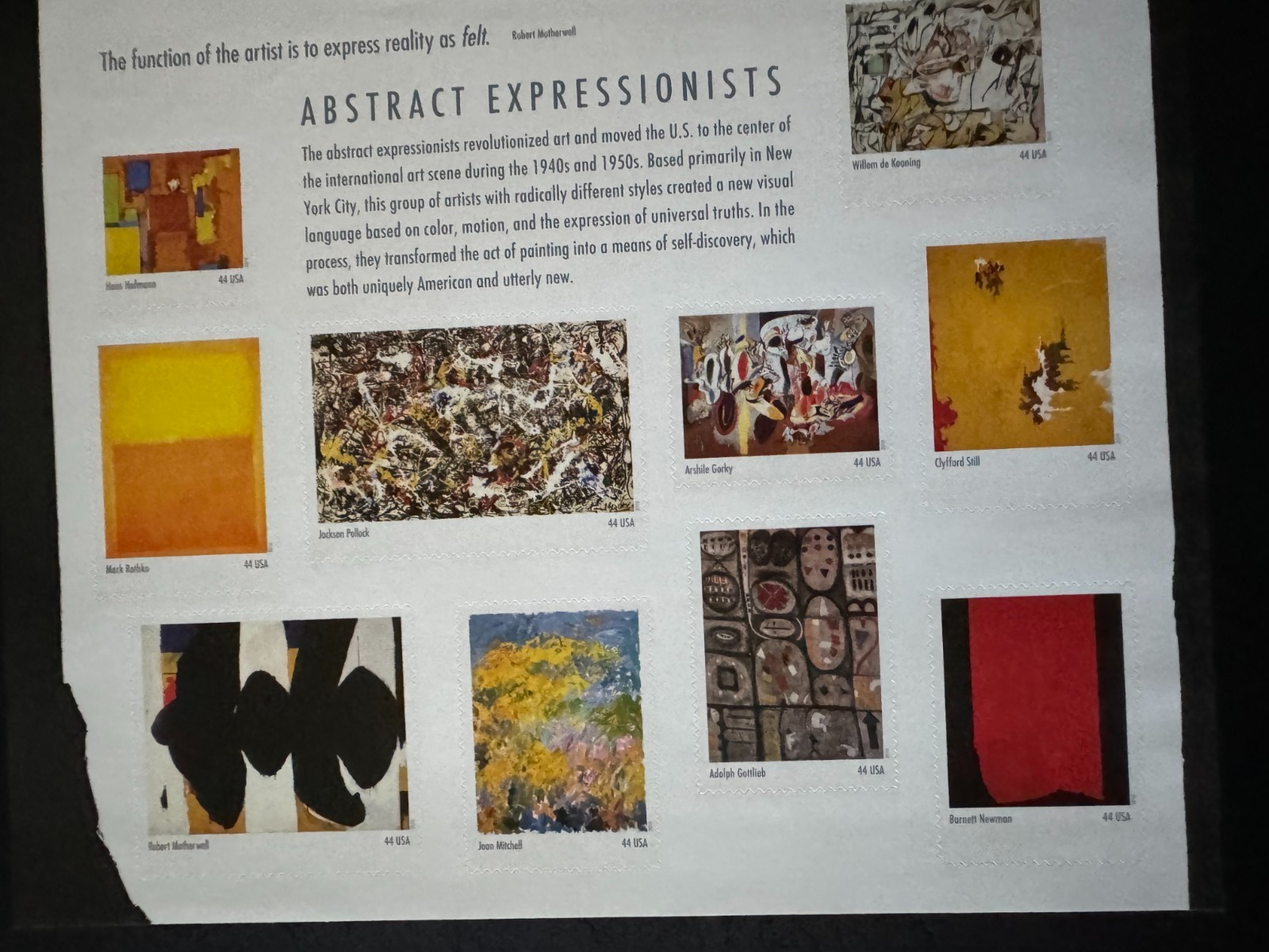 Scott #4444 Abstract Expressionists Pane of 10 44¢ Stamps (2009)