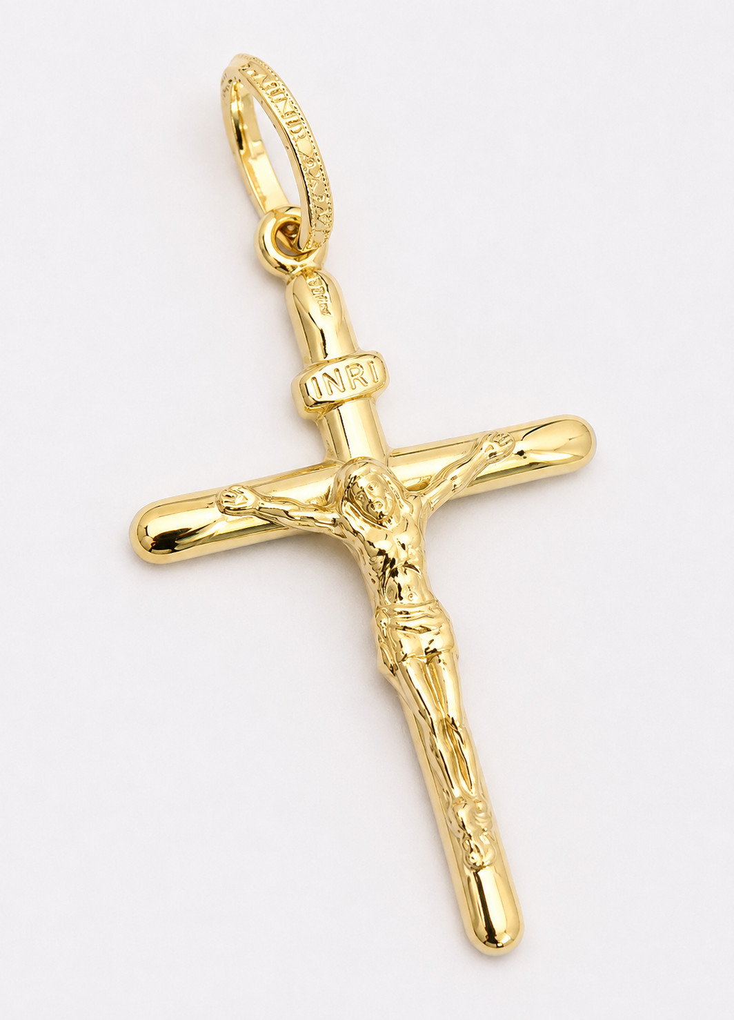 14K Solid Yellow Gold Jesus Crucifix Cross INRI Religious Pendant Necklace