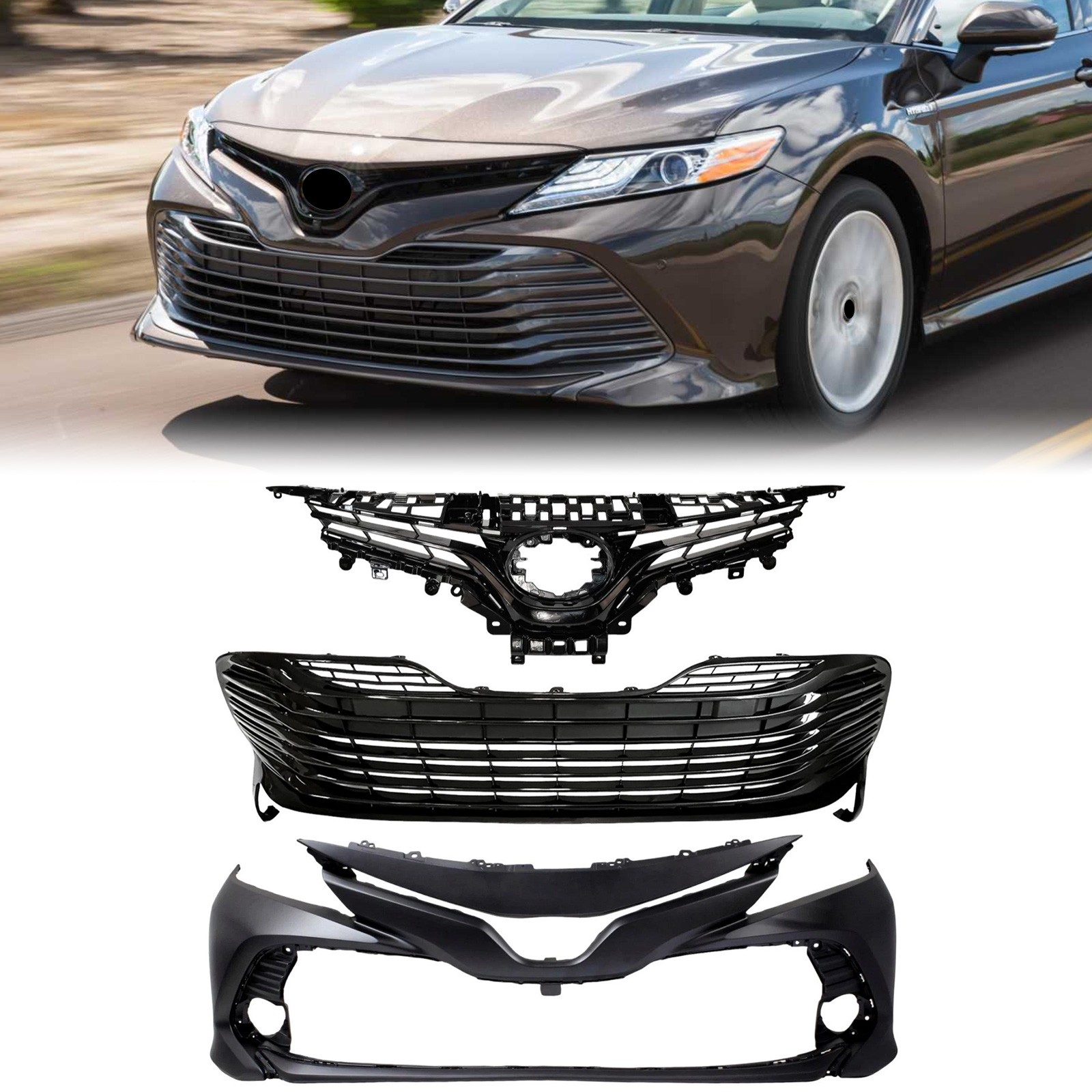 For 2018 - 2020 Toyota Camry LE XLE Front Bumper &Upper Lower Bumper Grille Kit For 2018 - 2020 Toyota Camry LE XLE Front Bumper &Upper Lower Bumper Grille Kit