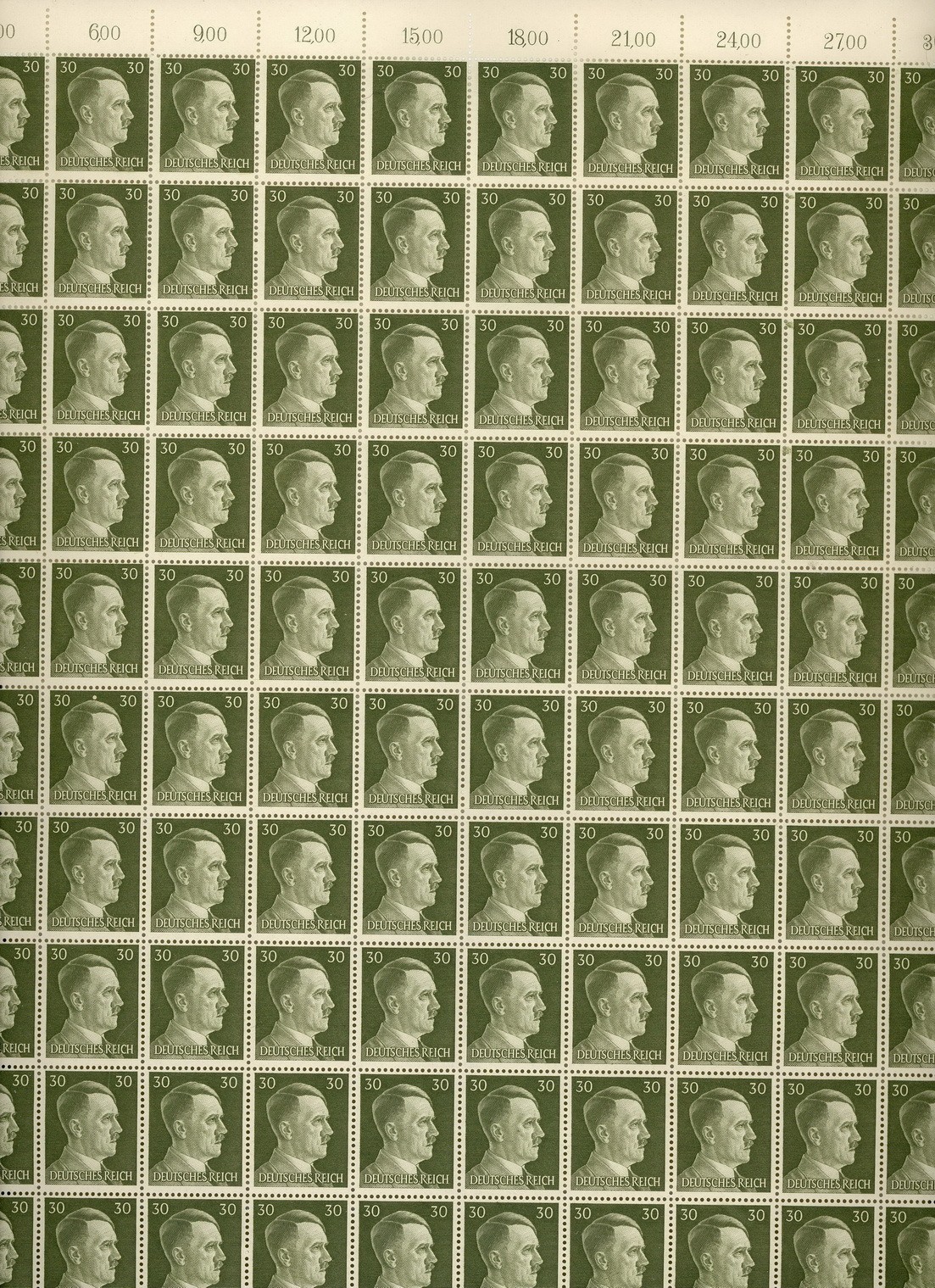 Wholesale Stamp Germany 10 Full Sheets 1941 WWII War 30PF Hitler MNH