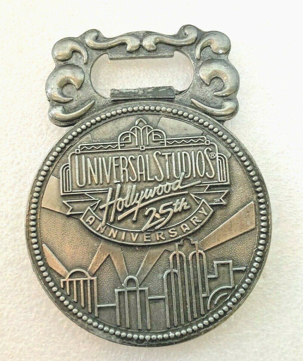Vtg Universal Studios Hollywood 25th Anniversary Pewter Bottle Opener 1989