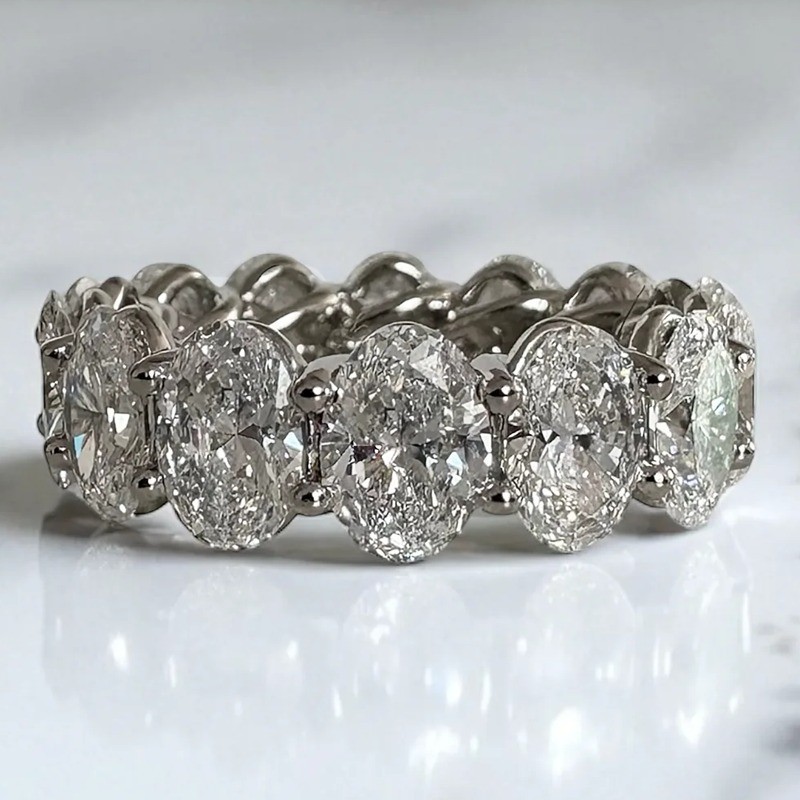 10.5 CTW Oval Cut Moissanite Full Eternity Engagement Ring 14k White Gold Plated 10.5 CTW Oval Cut Moissanite Full Eternity Engagement Ring 14k White Gold Plated