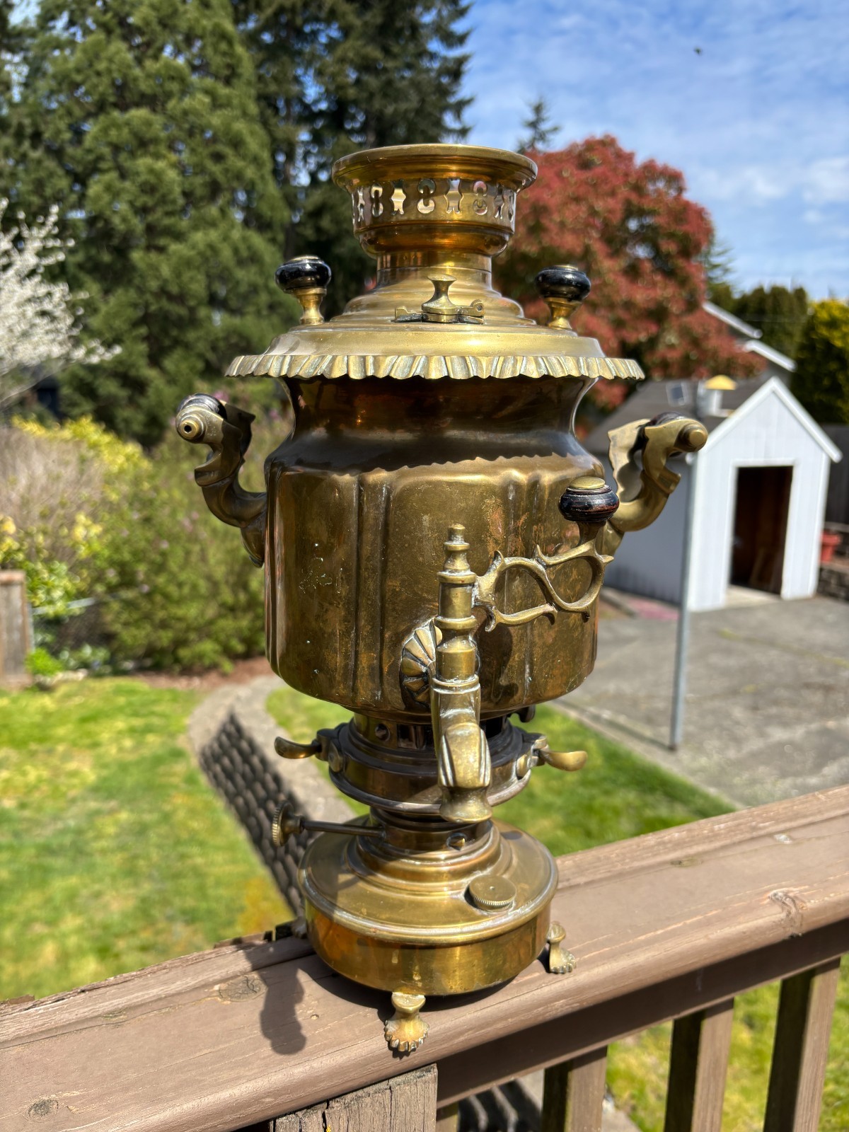 Antique Persian Brass Samovar, Fluted Body, Hand Stamped, Early 20th Century Tea