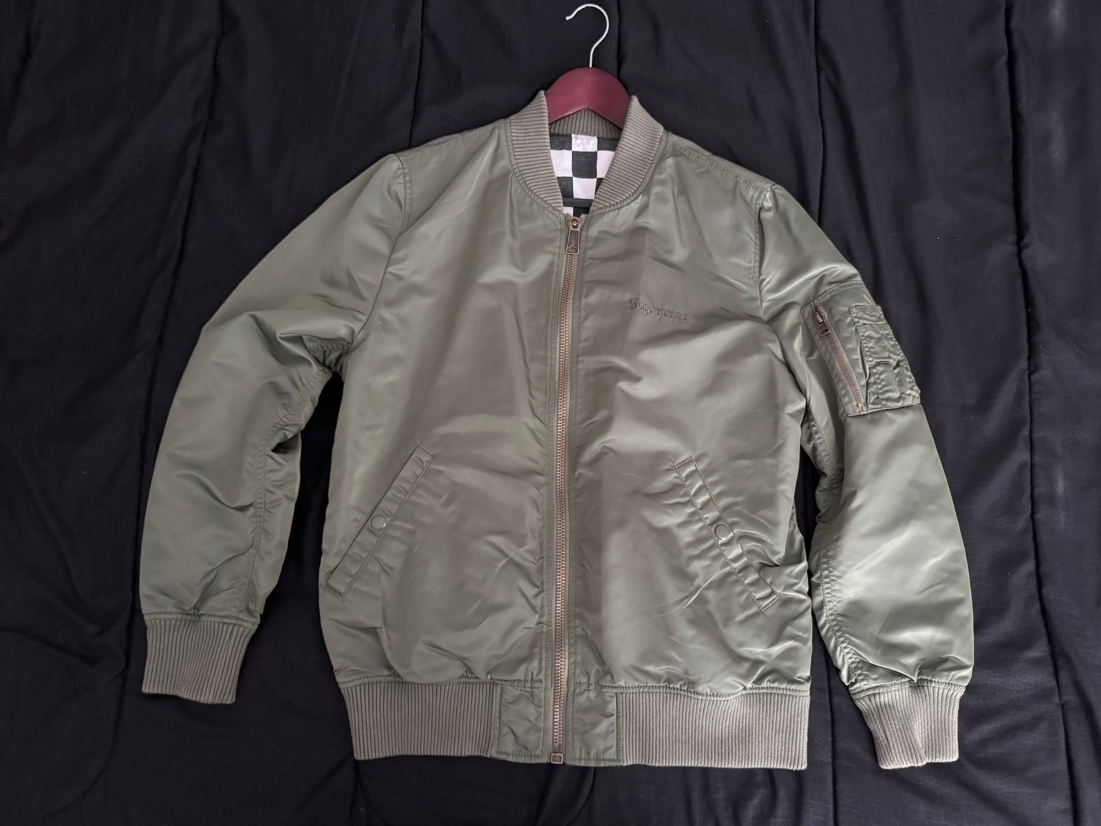 2016 Supreme Reversible Olive Green Checkered MA-1 Bomber Jacket SZ M