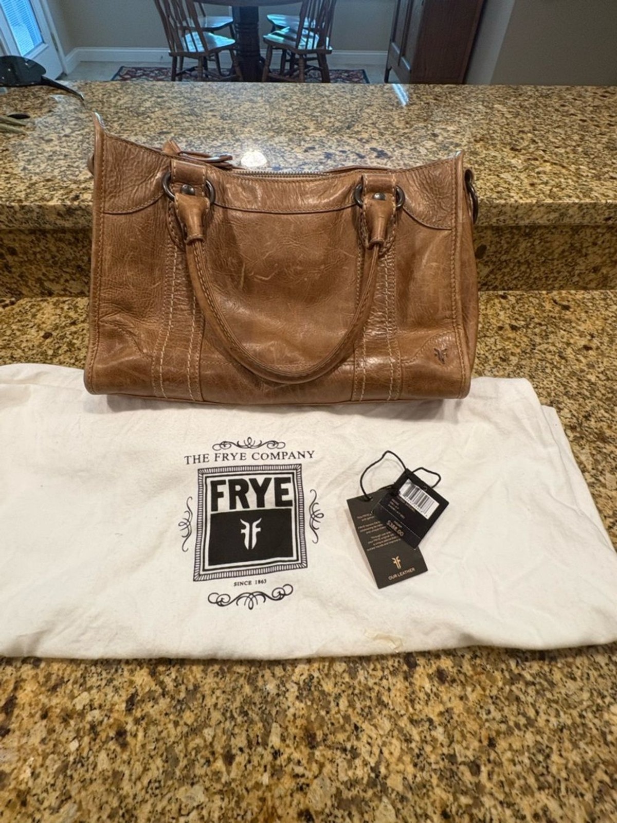 Frye Melissa Satchel in Beige Leather Classic Style W Dust Bag