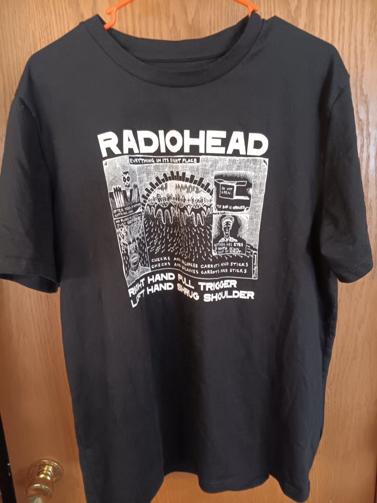 Radiohead W.A.S.T.E. Everything in Its Right Place Kid A Men\'s Black T-Shirt XL
