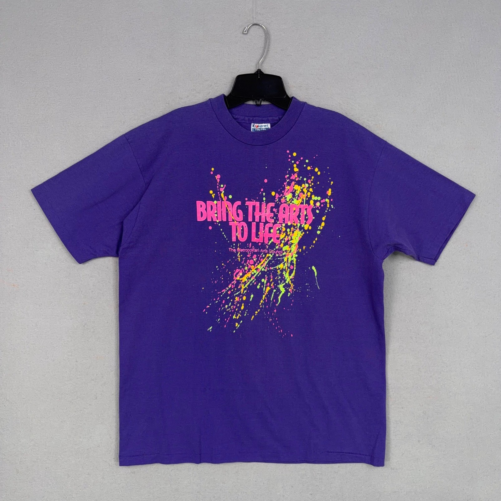 Vintage Metropolitan Shirt Mens XL Purple Bring The Arts Graphic Splatter 90s