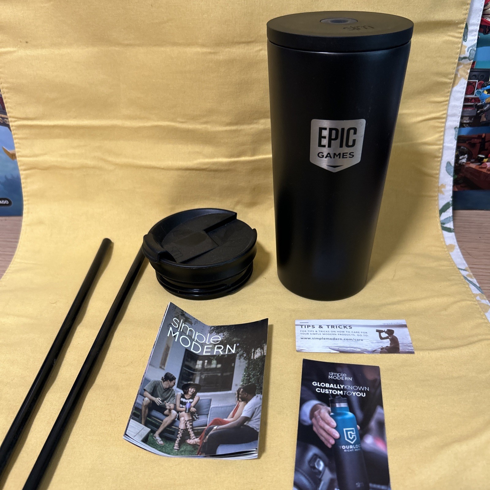 Rare Epic Games Employee Gift Simple Modern Tumbler 2 Straws/Lids Fortnite