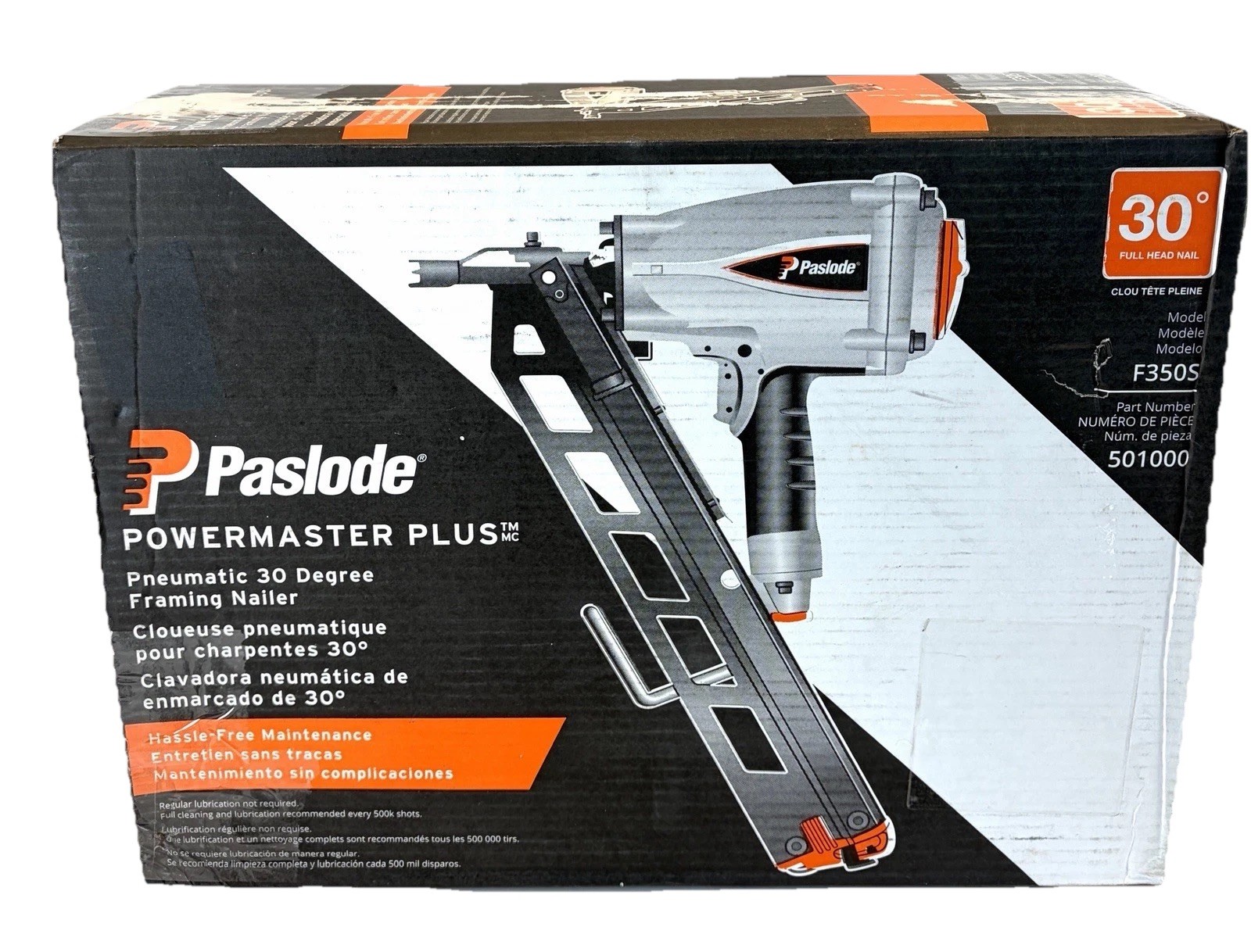 Paslode PowerMaster Plus 30° 3 1/2 in Strip Nailer Pneumatic Model F350S Paslode PowerMaster Plus 30° 3 1/2 in Strip Nailer Pneumatic Model F350S