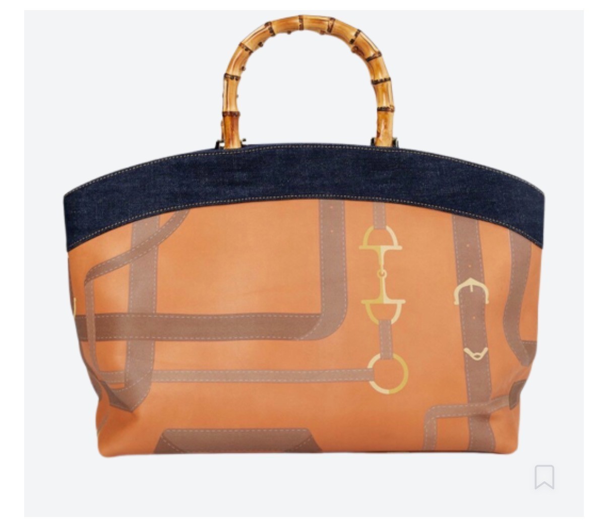 J. McLaughlin Angela Leather & Denim Tote with Bamboo Handles NWOT
