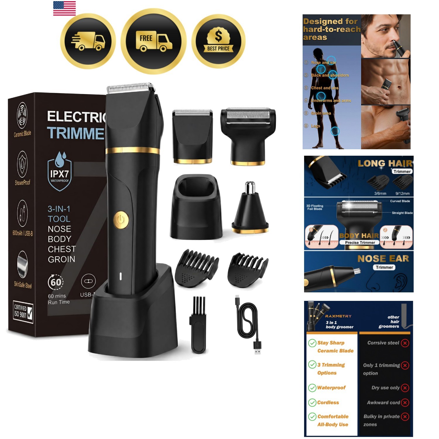 Beard Trimmer for Men,Manscape 3-in-1 Electric Razor Groin Groomer, Waterproo... Beard Trimmer for Men,Manscape 3-in-1 Electric Razor Groin Groomer, Waterproo...