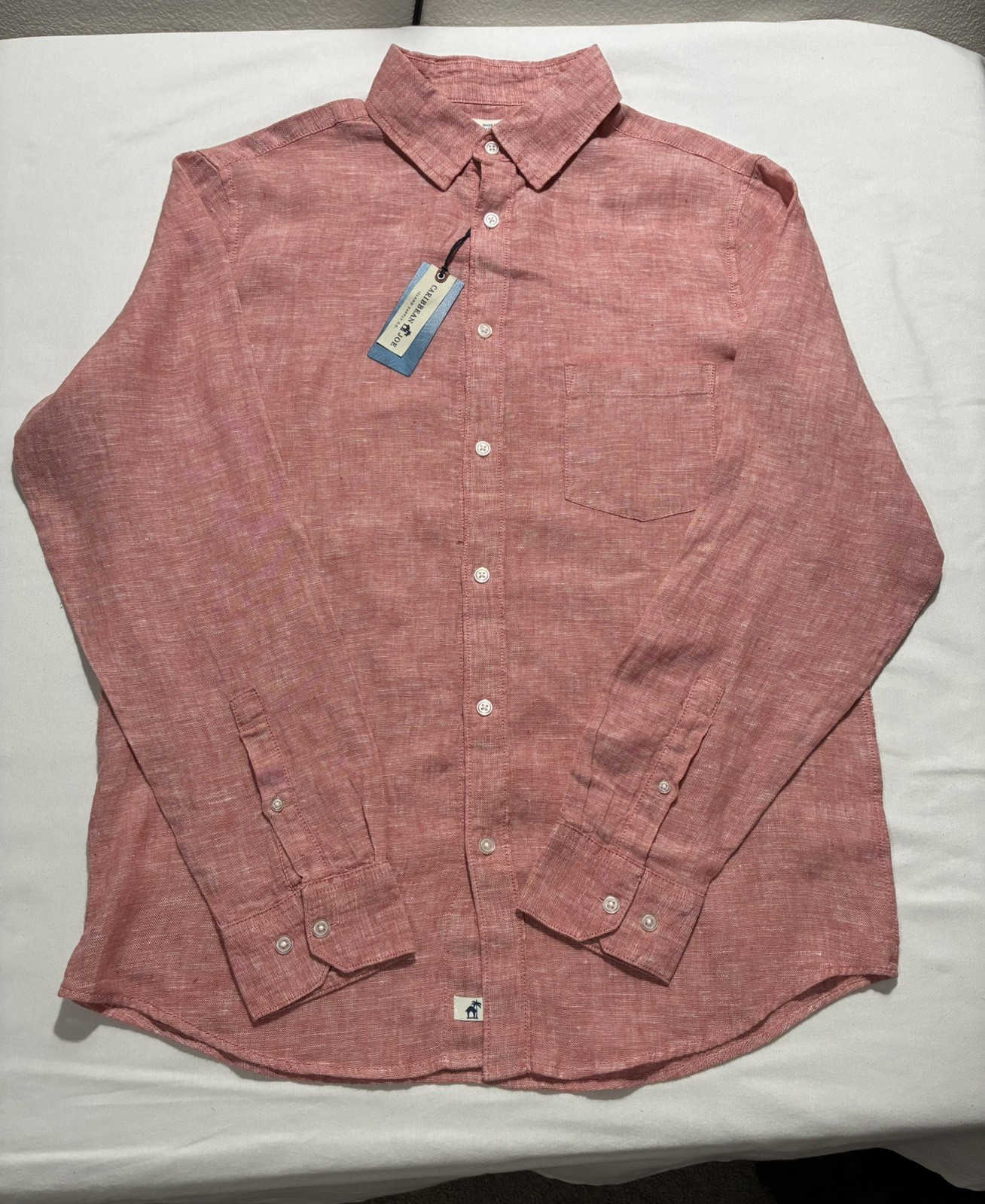 Caribbean Joe Button Up Shirt Mens Sz M Red 100% Linen Long Sleeve NWT