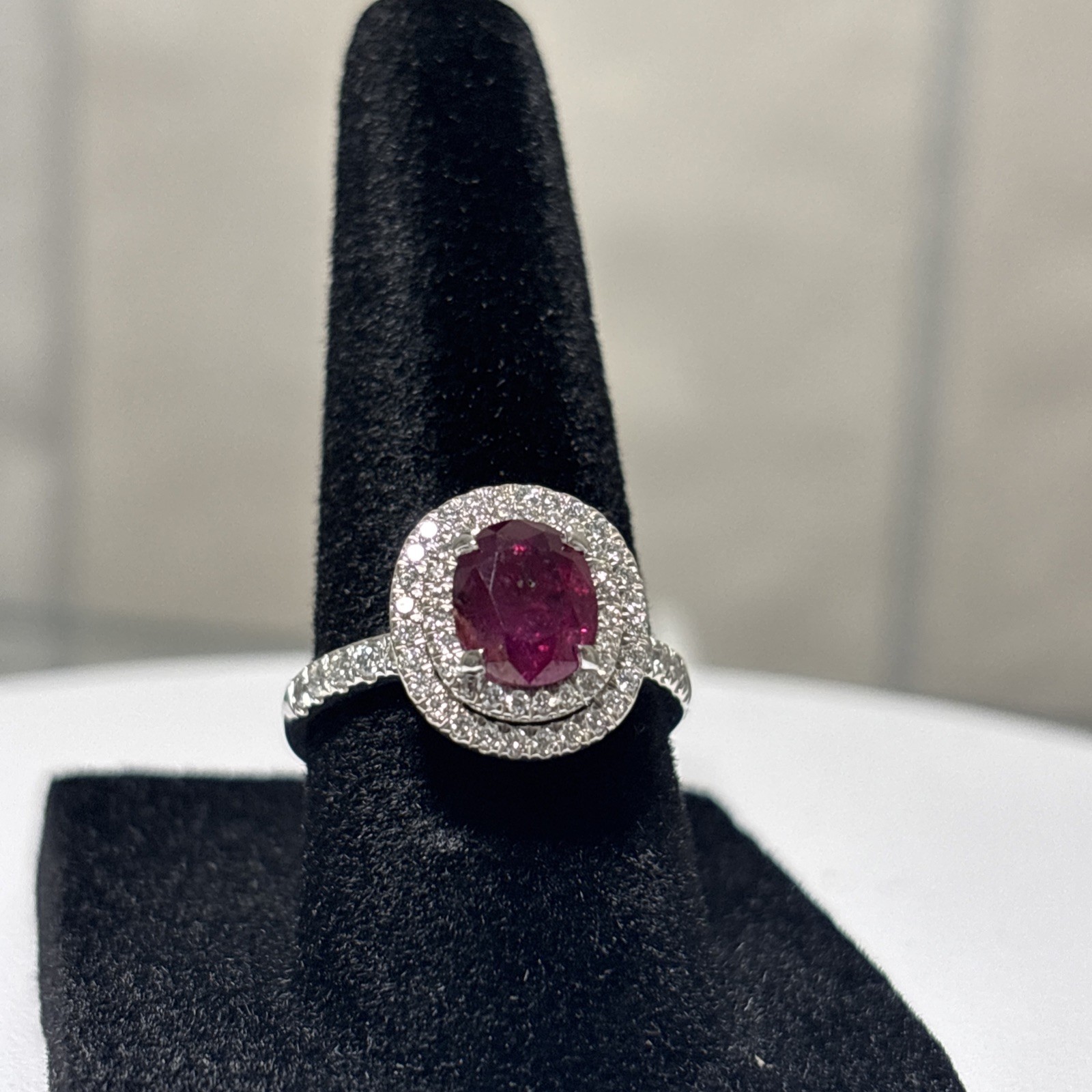 GIA 1.83 CT No-Heat Kashmir Ruby 0.61ct Diamond Ring Size 6.5