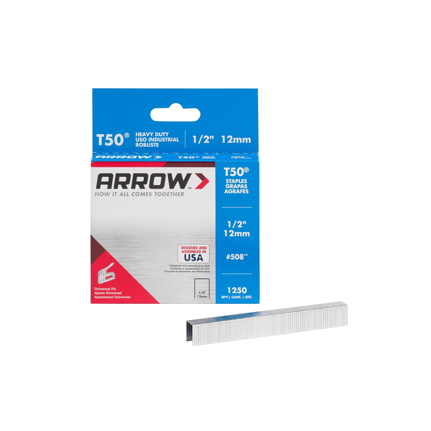 Arrow 508 Heavy Duty T50 1/2-Inch Leg Length, 3/8-Inch Crown, Staples for Uphols