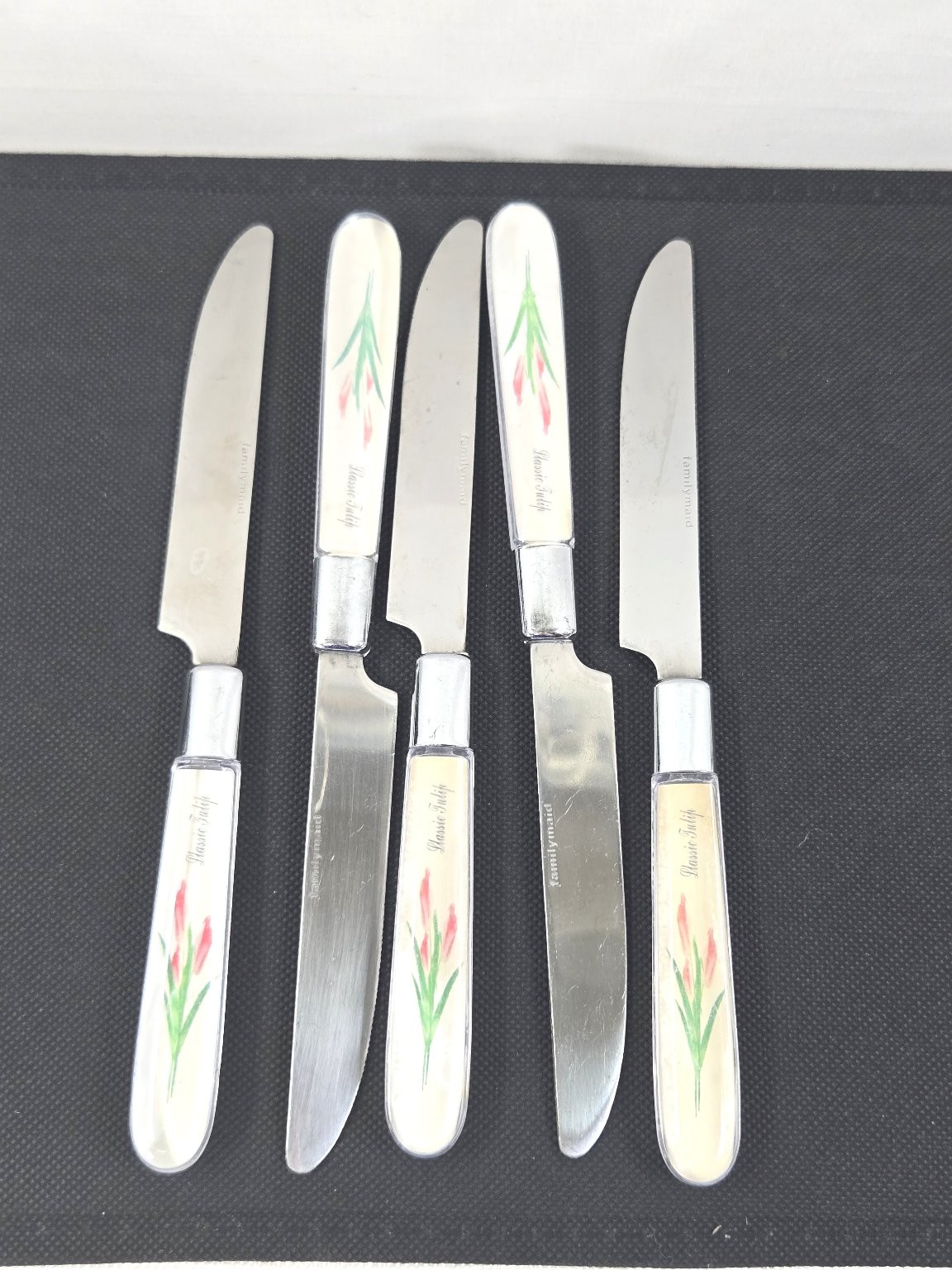 familymade Classic Tulip 6-Piece Steak Knife Set Floral Handles Stainless Steel