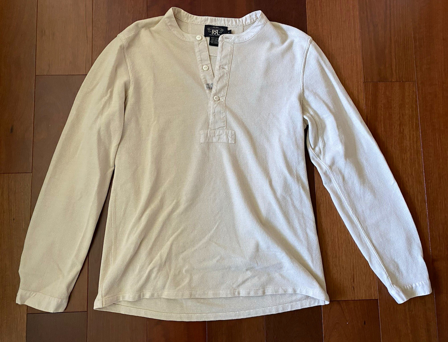 RRL Ralph Lauren Men’s Cotton Knit Waffle Henley button Pullover Double RL M