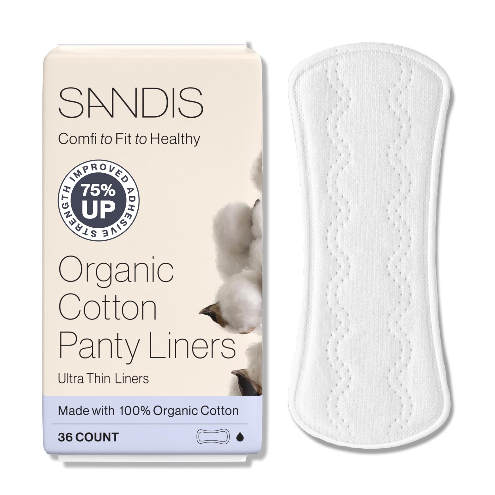 SANDIS Premium 100% Organic Panty Liners - Chemical Free 36 Count (Pack of 1)