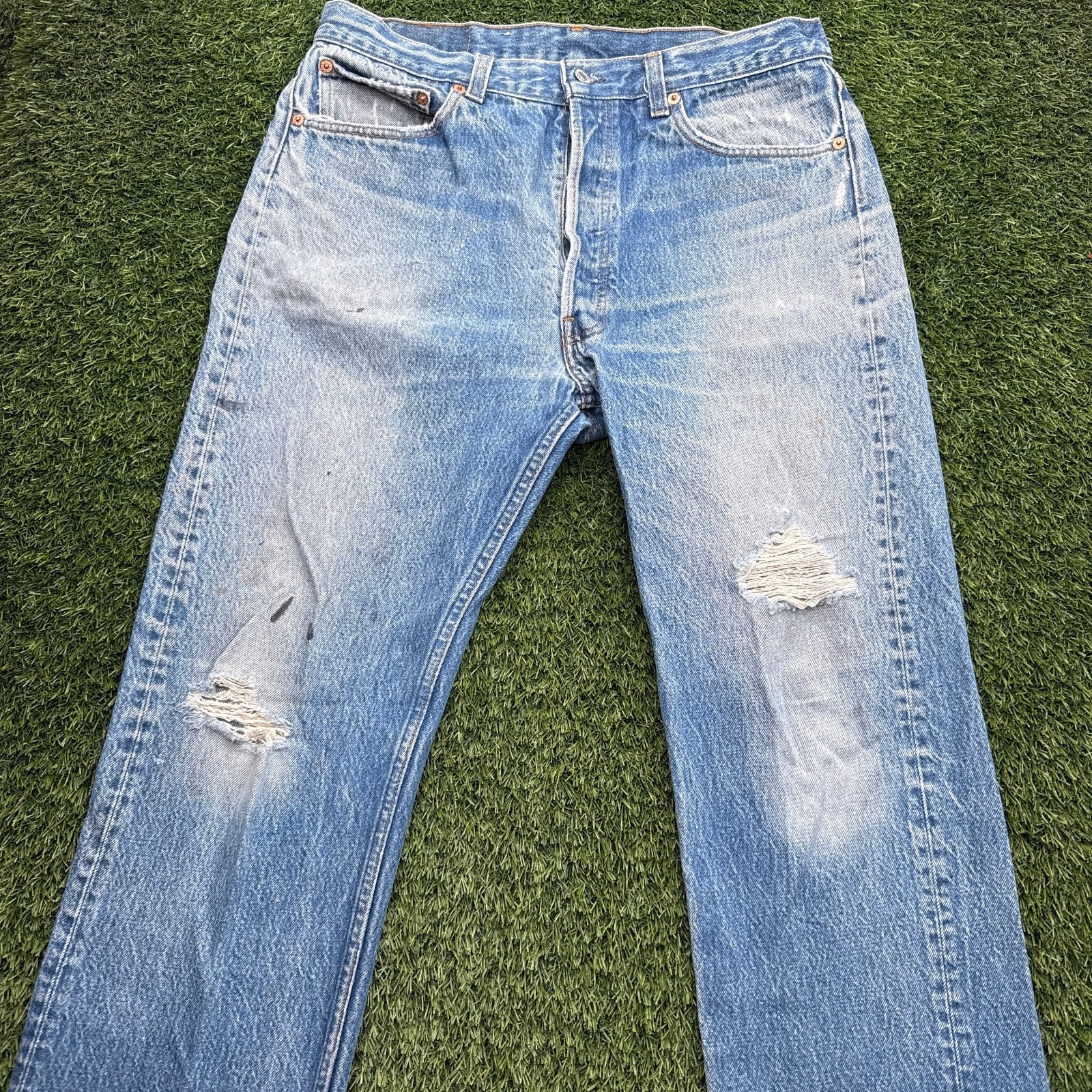 VTG 90s Levi\'s 501xx Jeans Mens Tag 36x34 (32x29) Distressed Blue Denim VTG 90s Levi\'s 501xx Jeans Mens Tag 36x34 (32x29) Distressed Blue Denim