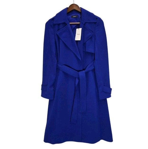 NWT Theory Oaklane B Admiral Crepe Trench Coat Cosmic Blue Belted Size P XS $595