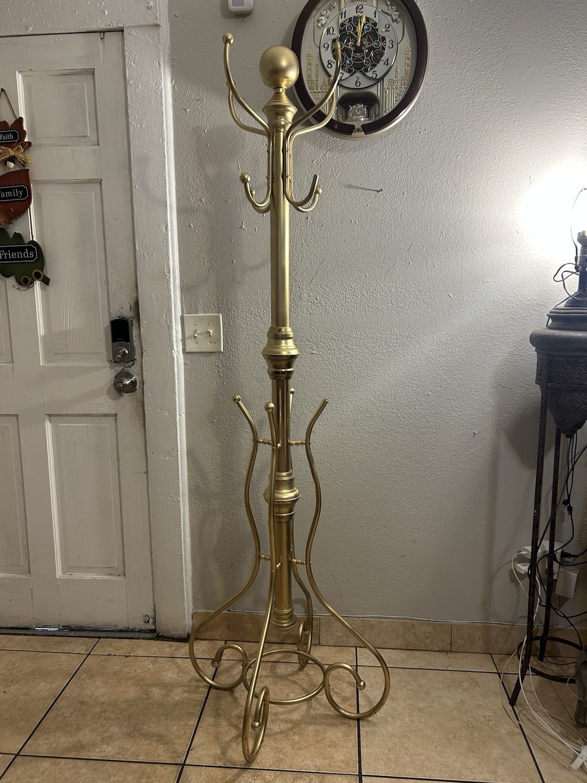 Vintage Brass Tone Standing Hall Tree Hat Stand Coat Rack Floor Gold 72