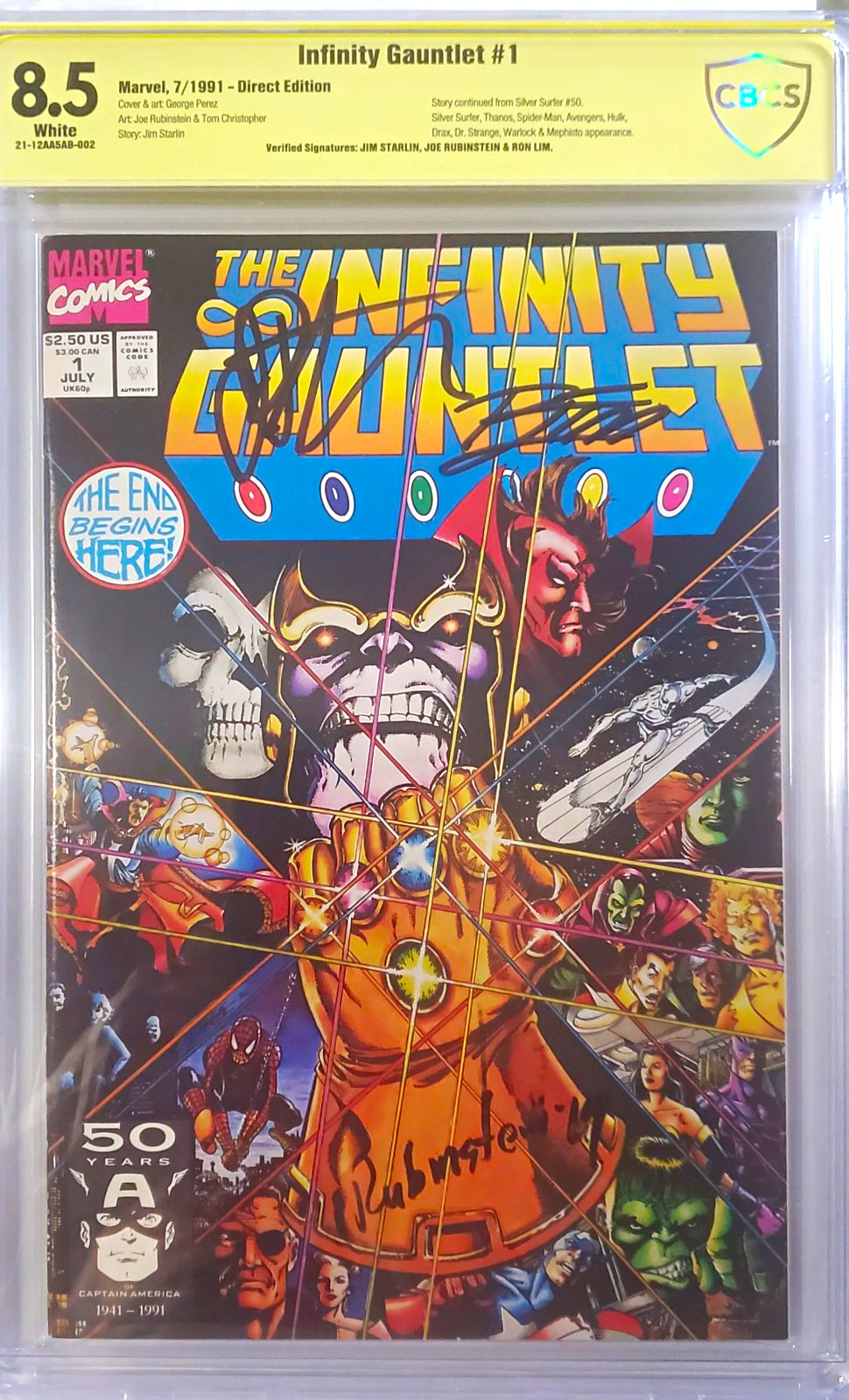 Marvel Infinity Gauntlet #1 1991 CBCS 8.5 Direct, Signed Starlin/Lim/Rubinstein Marvel Infinity Gauntlet #1 1991 CBCS 8.5 Direct, Signed Starlin/Lim/Rubinstein