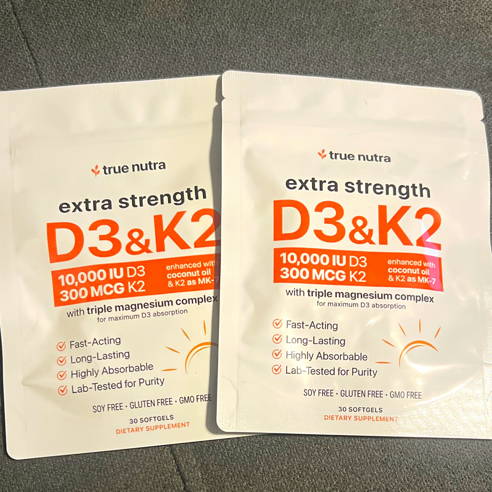True Nutra Extra Strength D3 10,000 IU + K2 300 mcg Softgels, 30 Count True Nutra Extra Strength D3 10,000 IU + K2 300 mcg Softgels, 30 Count