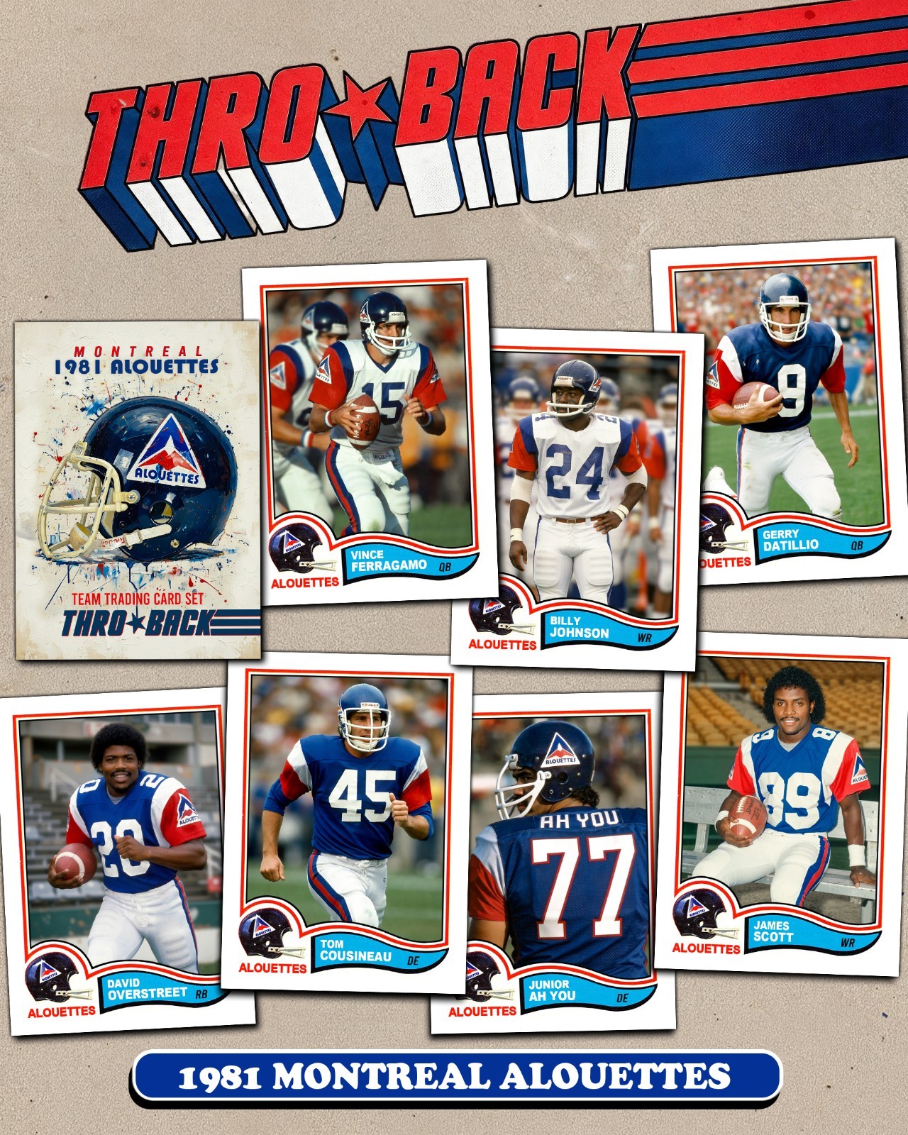 THROBACK custom Football 1982 Montreal Alouettes CFL 8-Card Set Topps Ferragamo