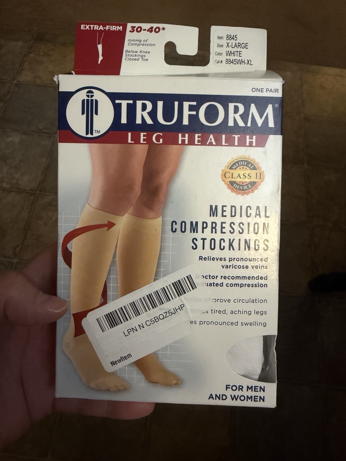 Truform Compression Stockings White 8845 XLarge Below the Knee Closed Toe 30-40