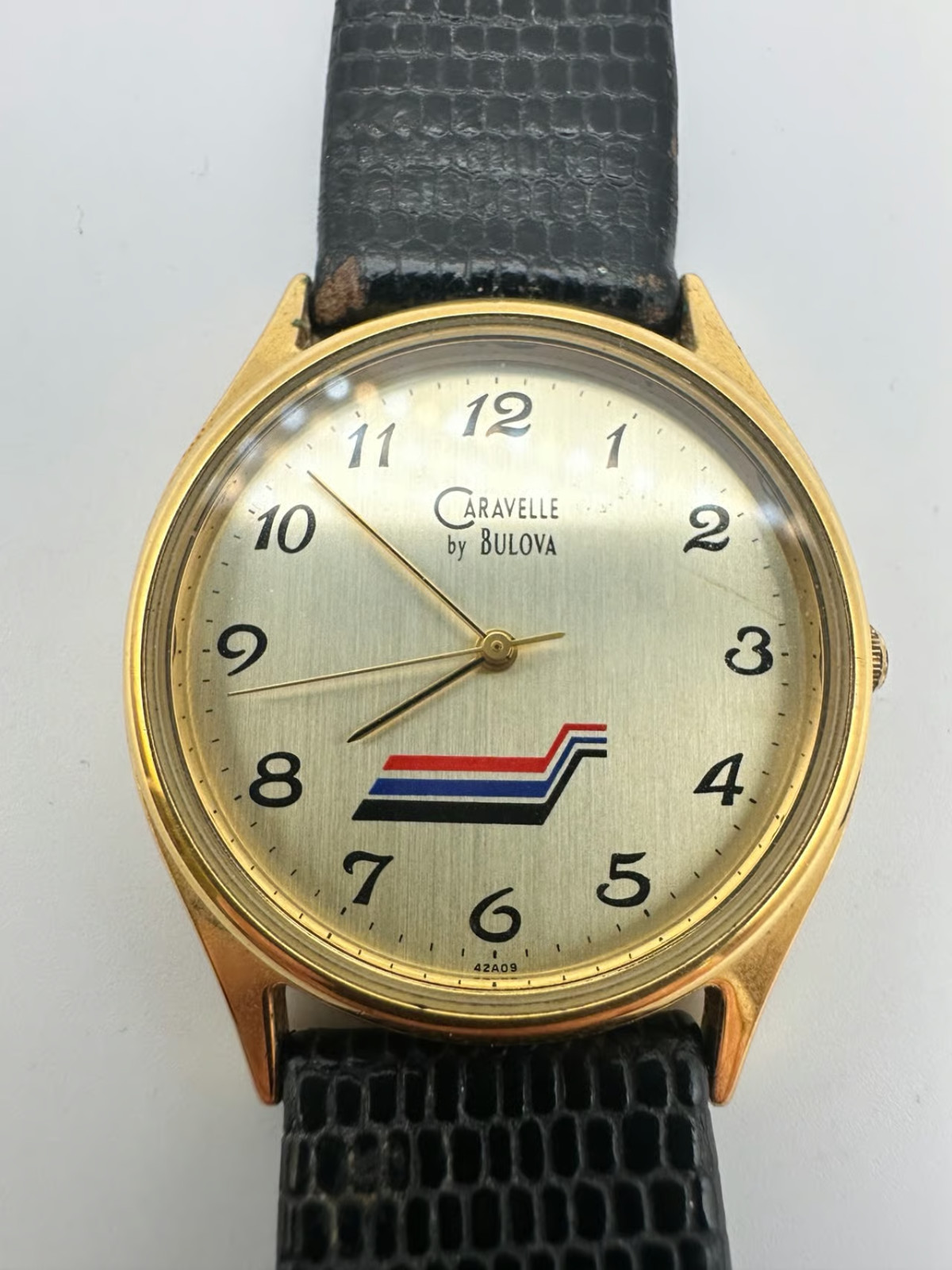 Caravelle By Bulova Quartz Watch Gold Tone Black Leather Strap Caravelle By Bulova Quartz Watch Gold Tone Black Leather Strap