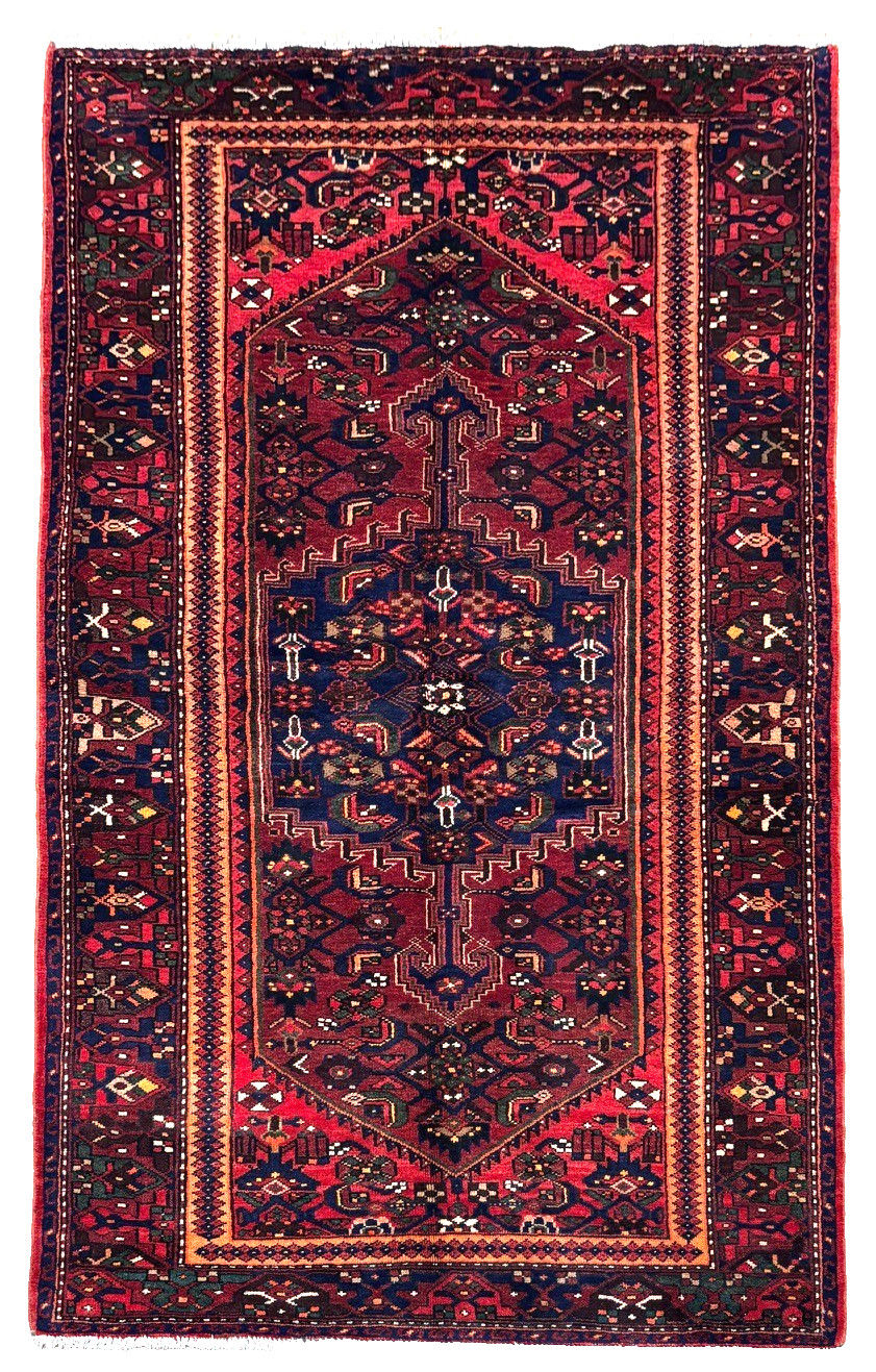 Vintage Zanjan Tribal Geometric Oriental Hand Knotted Wool 4x8 Rug Area Boho