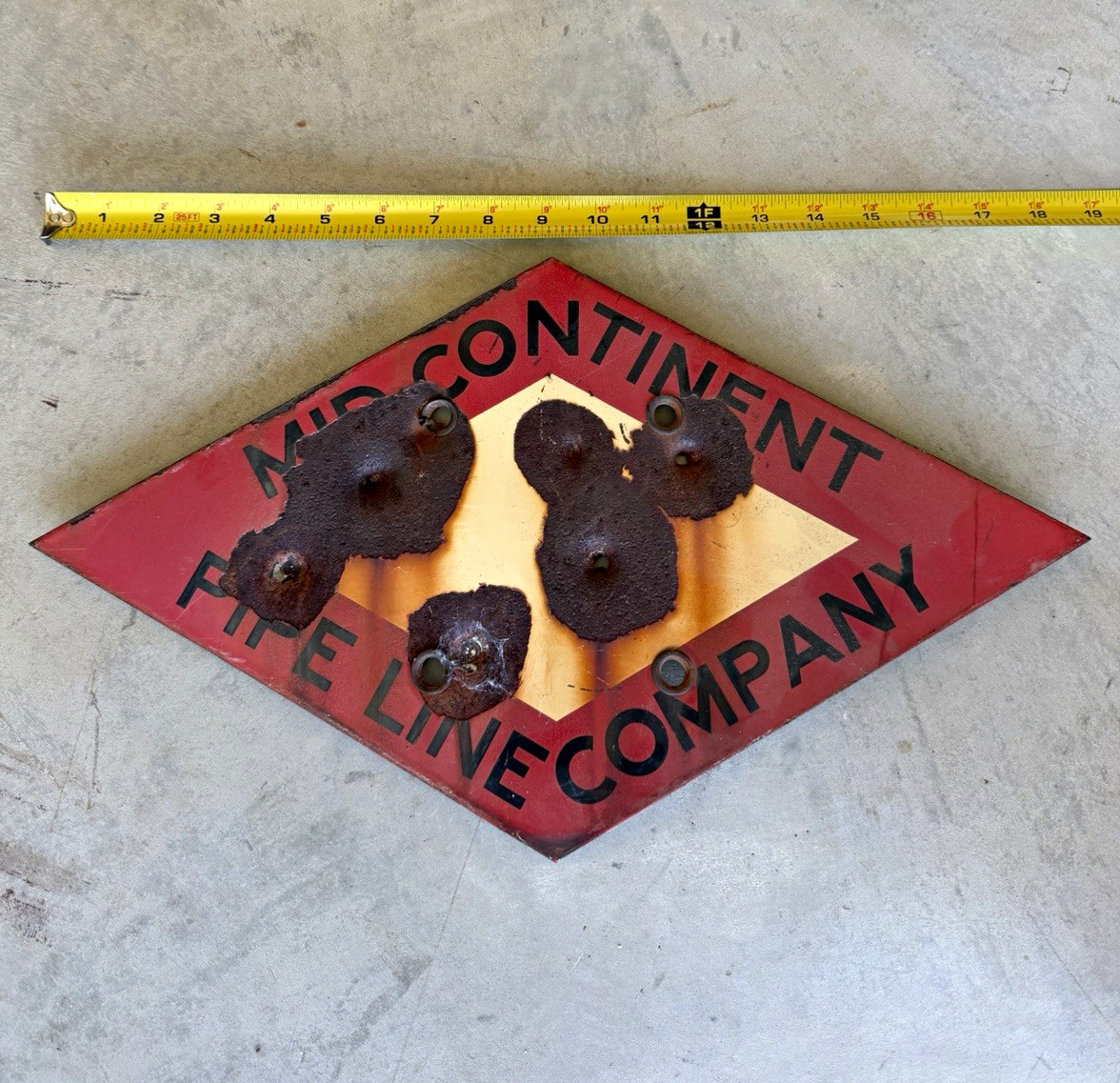Mid-Continent Pipe Line Company Metal Sign Porcelain Vintage Mid-Continent Pipe Line Company Metal Sign Porcelain Vintage