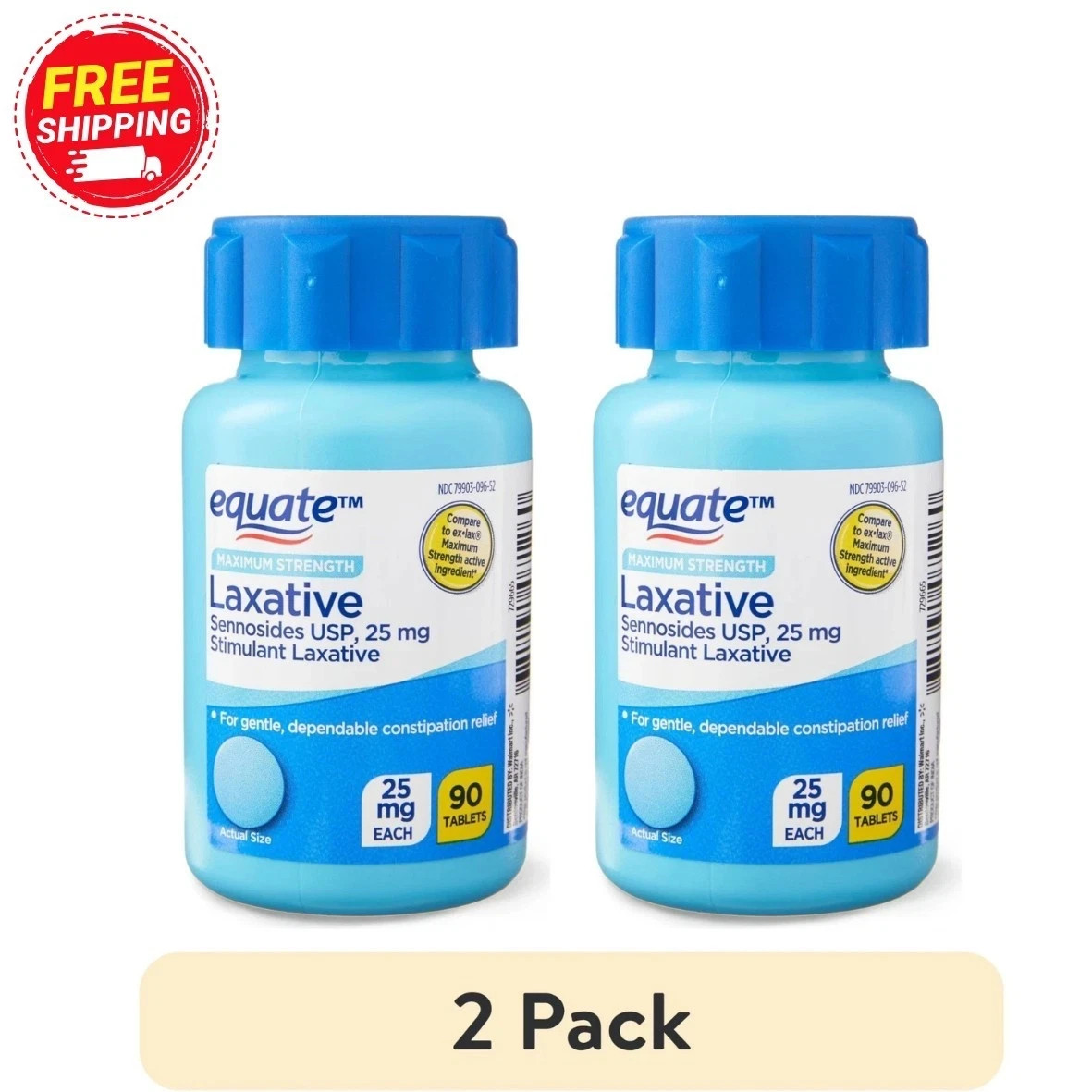 Equate Maximum Strength Sennosides USP Laxative Tablets 25 mg 90 Count, 2 Pack Equate Maximum Strength Sennosides USP Laxative Tablets 25 mg 90 Count, 2 Pack