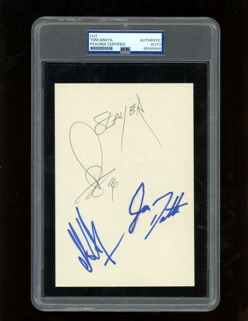 Slayer w/ Tom Araya Jeff Hannemann Jon Dette Signed 8x11 Cut Auto PSA/DNA ZK9622