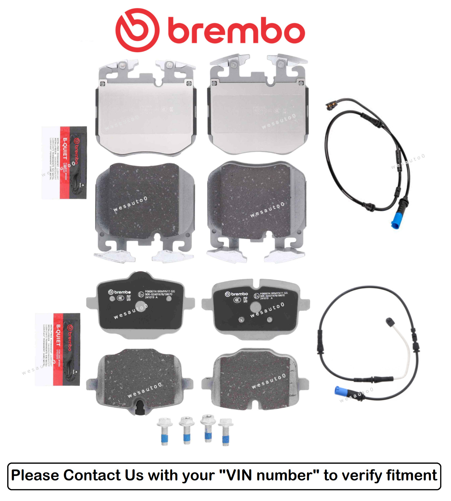 Front & Rear Brake Pad Set OE Brembo Ceramic +Sensor for BMW X4 M / Competition