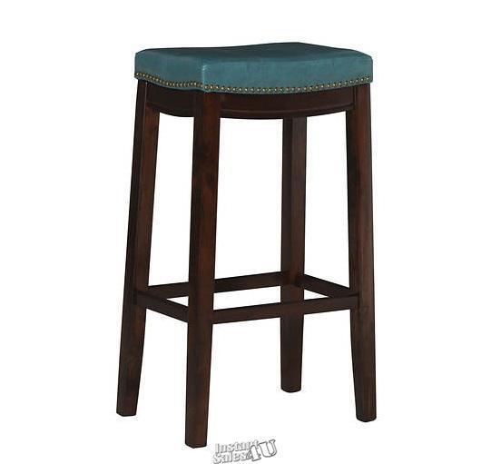 Linon Concord Padded Faux Leather Barstool Blue