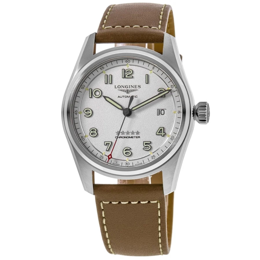 New Longines Spirit Automatic Silver Dial Leather Men\'s Watch L3.810.4.73.2