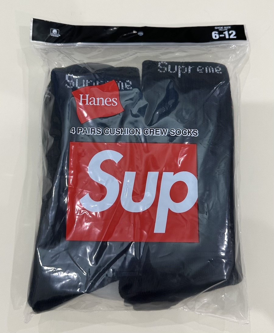 Supreme X Hanes Crew Socks - Black, 4 Pack, Size 6-12 Supreme X Hanes Crew Socks - Black, 4 Pack, Size 6-12