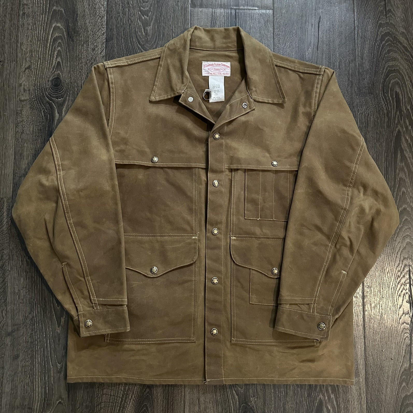 Vintage Filson Tin Cloth Cruiser Jacket 42 Oil Waxed Canvas Cotton Coat Lot 60