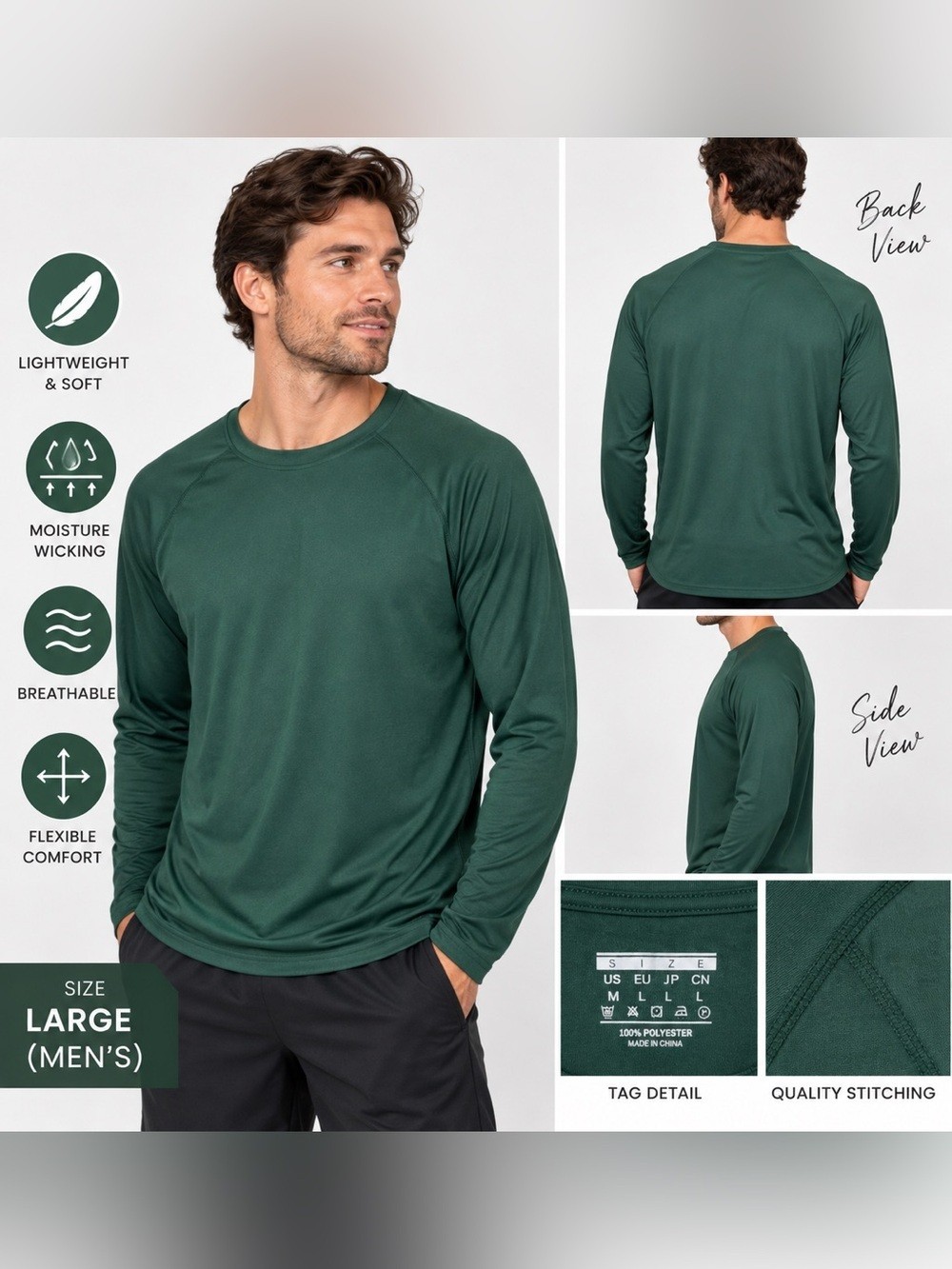 Men\'s Long-Sleeve Performance Shirt - Forest Green