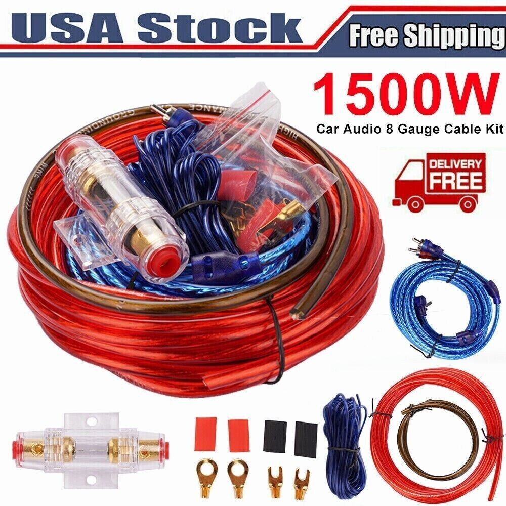 1500W Car Audio Cable Kit  Amplifier Install RCA Subwoofer Sub Wiring 8 Gauge