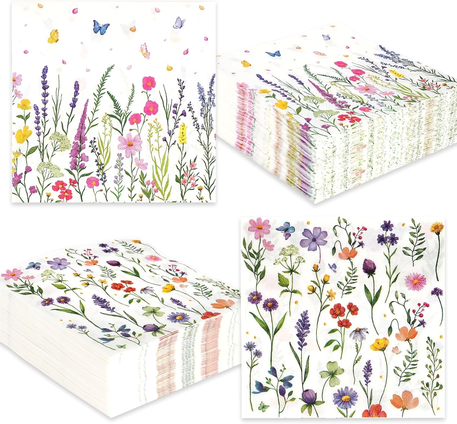 13 X 13 Inches, Wildflower Party Napkins 100 Pack, Floral Paper Napkins 13 X 13 Inches, Wildflower Party Napkins 100 Pack, Floral Paper Napkins