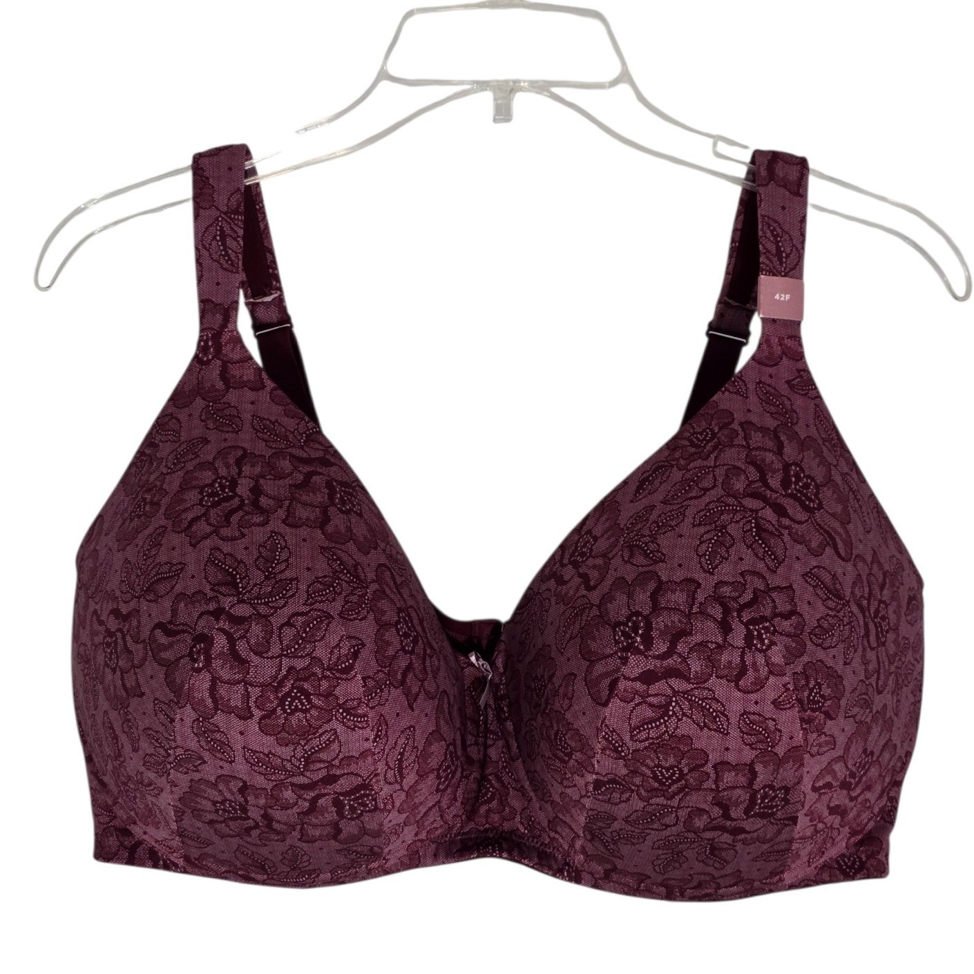 Cacique Modern Collection Lightly Lined Full Coverage Bra Burgundy Floral 42F