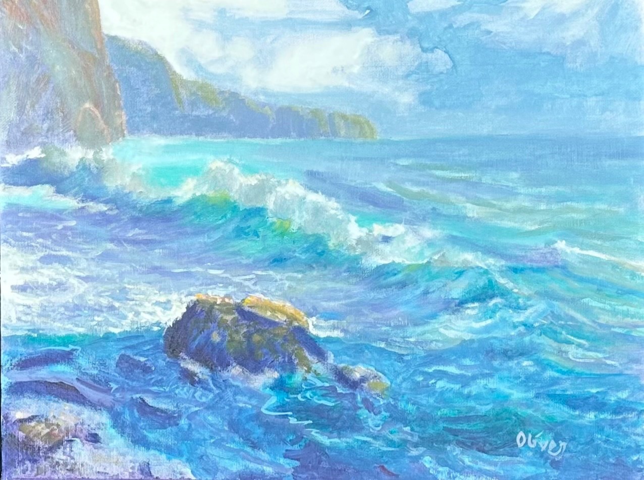 Seeing Turquoise Seas, B. Oliver Original Oil Painting Art, 12x16