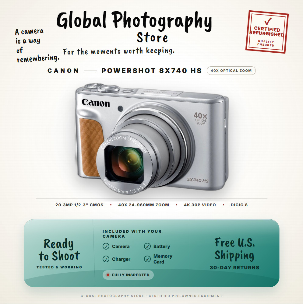 Canon PowerShot SX740 HS Silver 40x Zoom 4K Digital Camera 4K WiFi Optical US