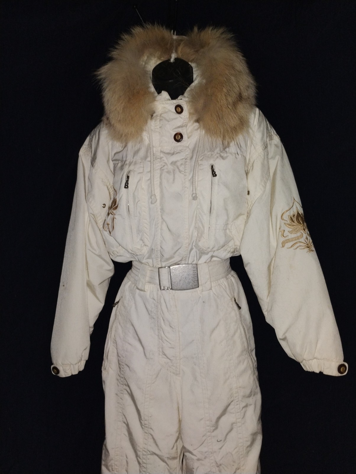Bogner Ski Jumpsuit  White Embroidered Fur Collar  Women\'s S
